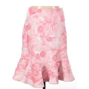 Floral Knee Length Skirt Pink Roses Ruffles Layered Romantic Coquette Femenine